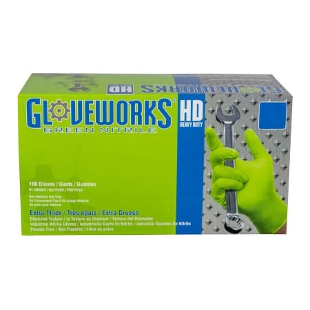 Ammex Disposable Gloves, 8 mil Palm, Nitrile, Powder-Free, M, Green GWGN44100